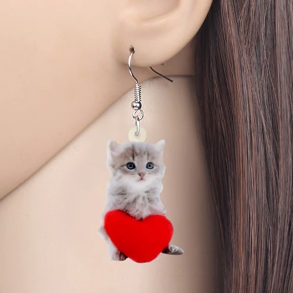 Kitty Heart Earrings - Picture 2 of 3